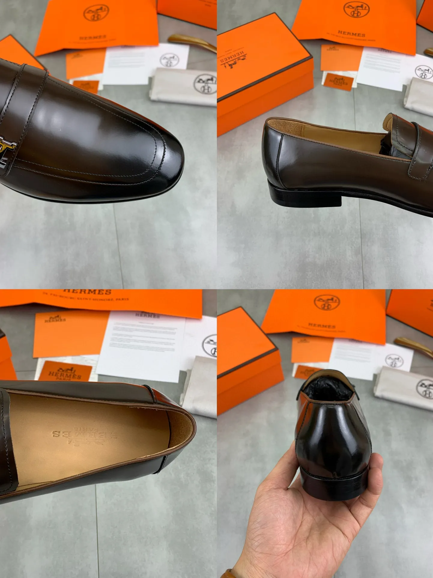 Factory price P960 💰Top version 💎💎💎 Original leather outsole Brand: Hermès (Hermès) Standard code: Men's size 39-44 (38, 45 can be customized) Grade: Same as the official website Original quality materials: Original soft calfskin Water-dyed cowhide lining Original Italian leather outsole Style categories: Men's fashion Formal casual leather shoes Slip-on men's shoes series Young fashion European and American trends, British style, colors: multiple options, counter packaging